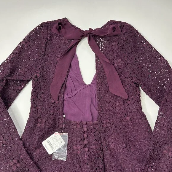 Free People Honey Honey Lace Mini Dress Size 2 Open Back Potent Purple - Picture 5 of 13